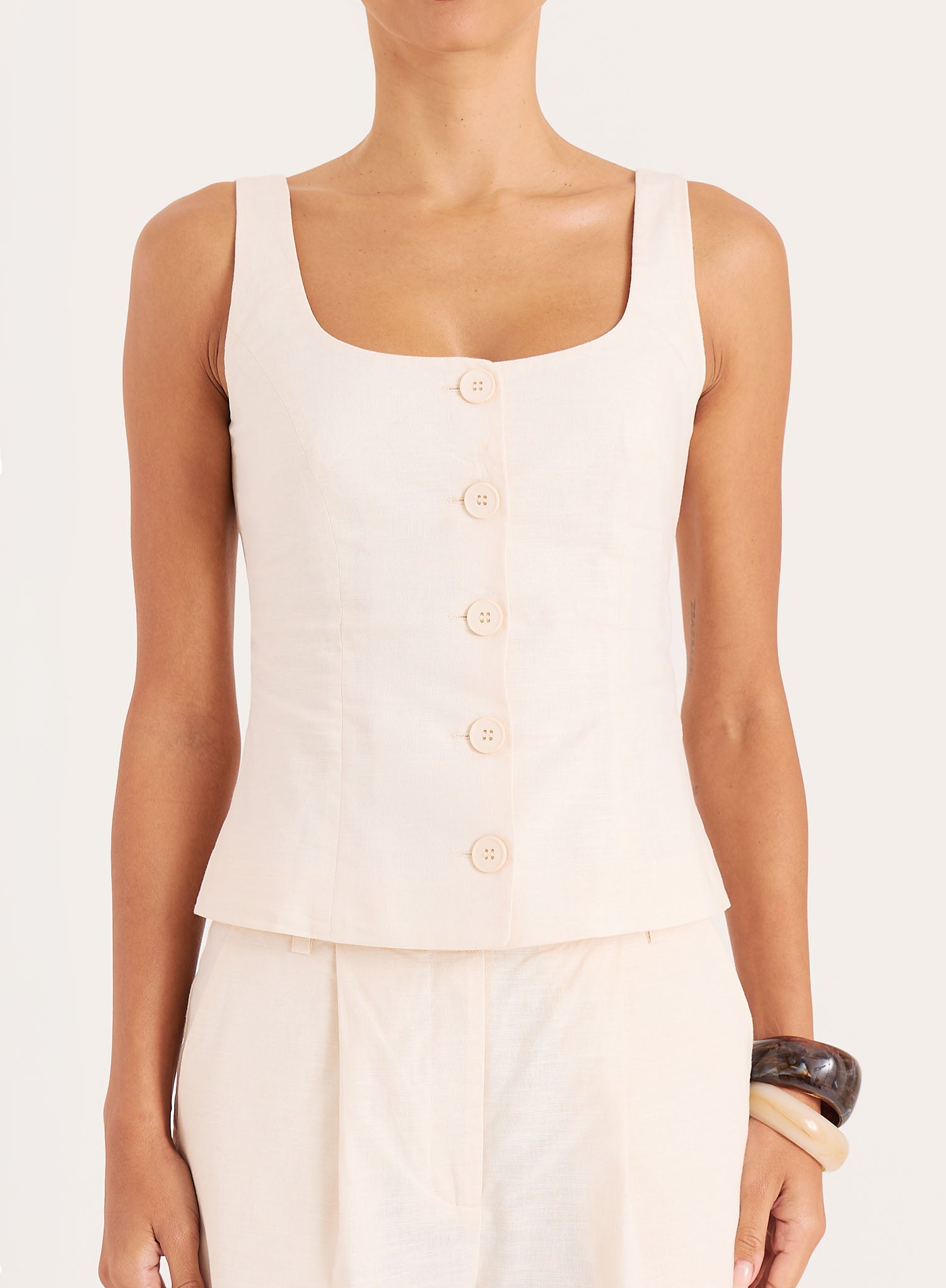 Cream Linen Blend Waistcoat- Miriam
